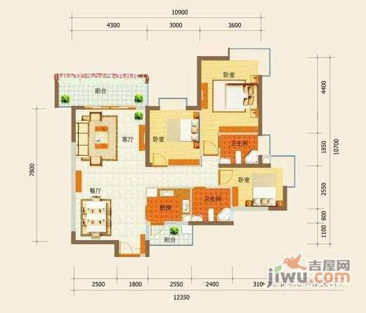 鸿景园3室2厅2卫147㎡户型图