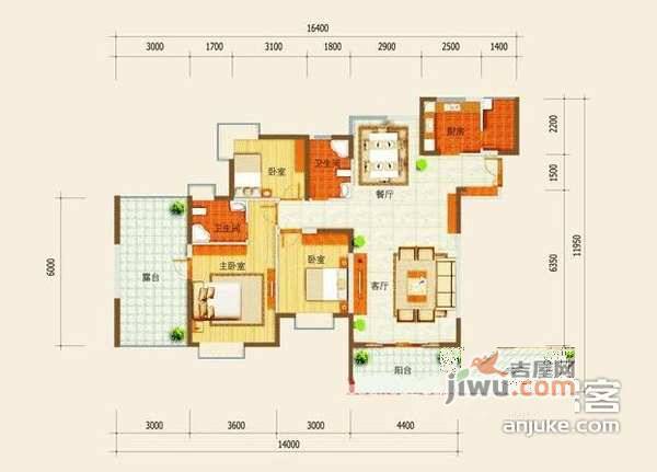 鸿景园3室2厅2卫147㎡户型图