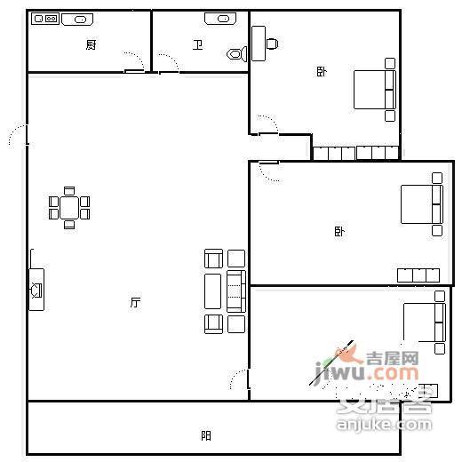 福中福社区3室2厅1卫104㎡户型图