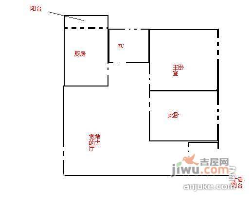 南岭花园2室1厅1卫64㎡户型图