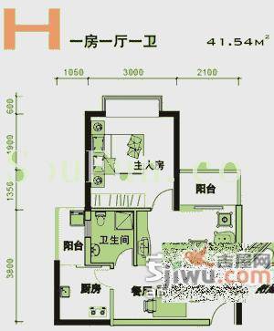 锦绣江南1室1厅1卫53㎡户型图