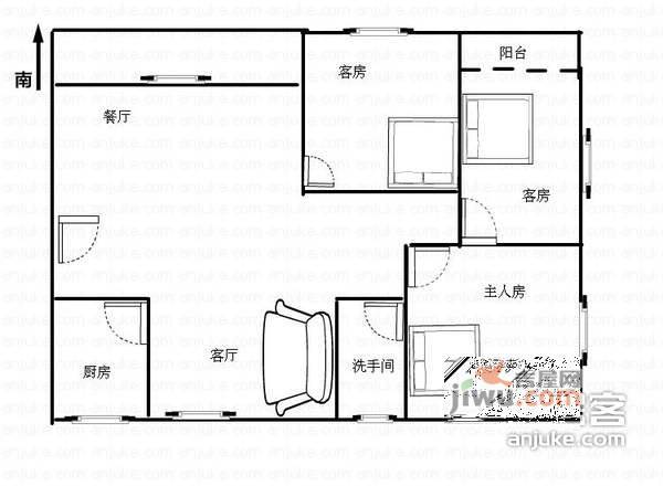 聚福花园二期3室2厅1卫93㎡户型图