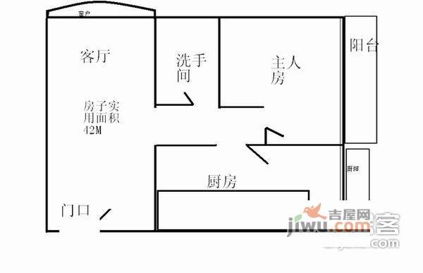 半山御景1室1厅1卫44㎡户型图