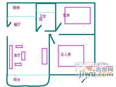 金海岸2室1厅1卫65㎡户型图