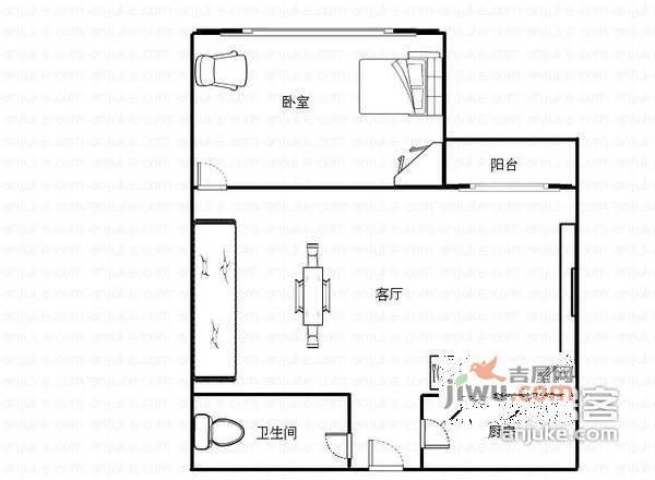 金海岸1室1厅1卫44㎡户型图