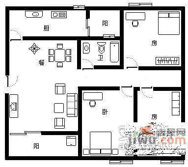 大地苑3室2厅1卫88㎡户型图