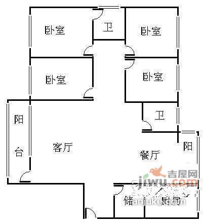 豪方天际3室2厅2卫户型图