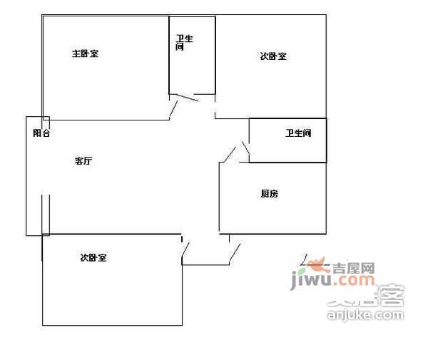 幸福枫景花园3室1厅1卫98㎡户型图