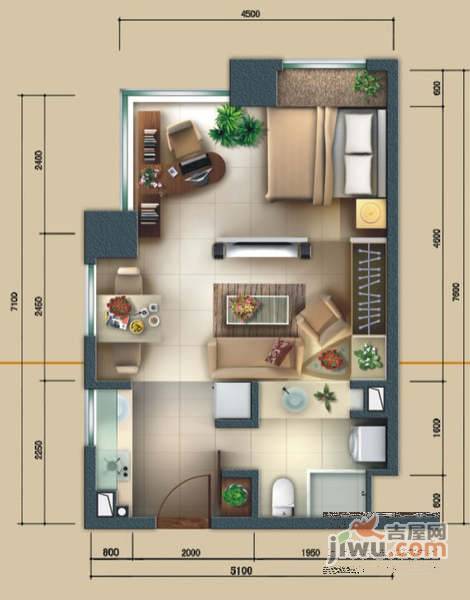 景秀年华家园2室2厅1卫77㎡户型图