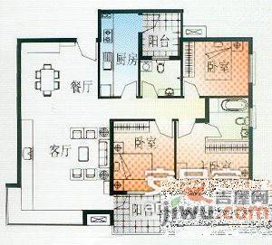 鸿进花园3室2厅1卫98㎡户型图