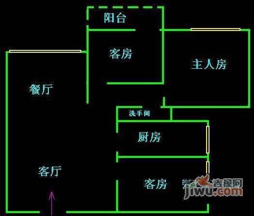 鸿进花园3室2厅1卫98㎡户型图