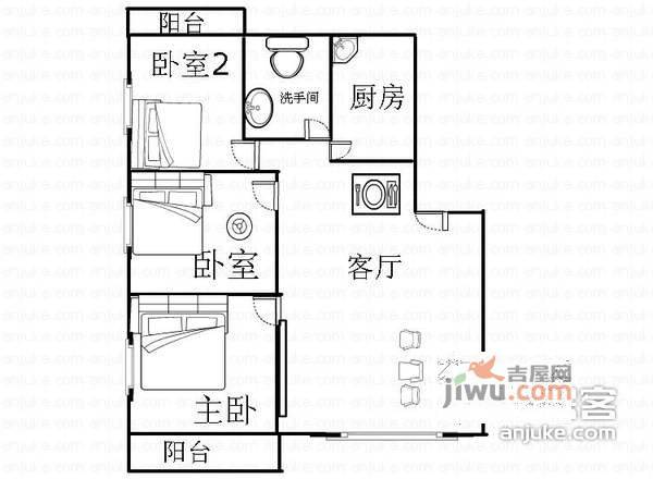 铁东小区3室2厅1卫88㎡户型图