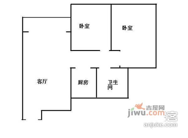 禾田小筑2室1厅1卫51㎡户型图