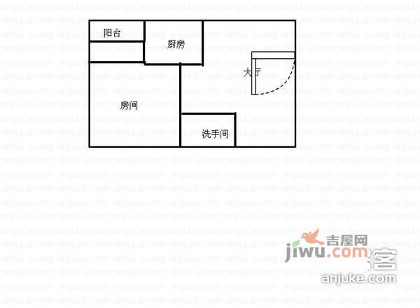 安业花园1室1厅1卫45㎡户型图