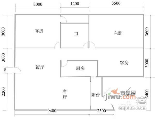 龙侨新村3室2厅2卫110㎡户型图