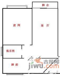 红岗花园1室1厅1卫40㎡户型图