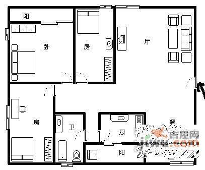 东翠花园3室2厅1卫87㎡户型图