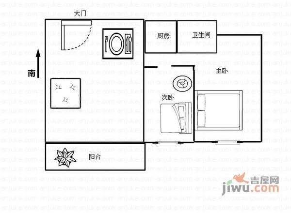 登良花园2室1厅1卫53㎡户型图