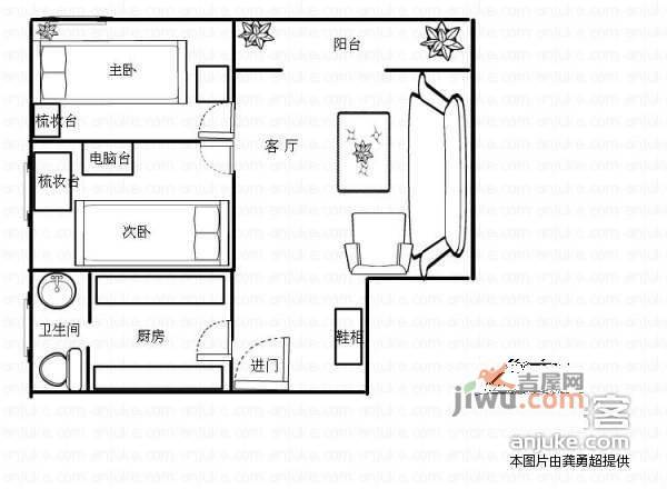 裕宏园1室1厅1卫41㎡户型图