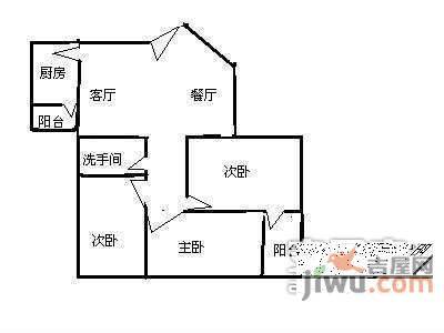 集华花园3室2厅2卫98㎡户型图