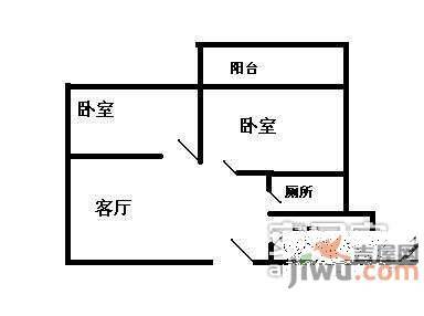 海涛花园2室1厅1卫50㎡户型图