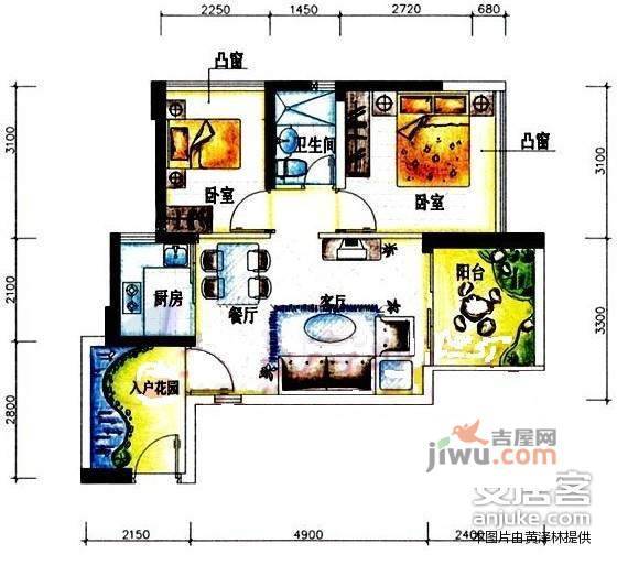 阳光绿地家园2室2厅2卫60㎡户型图