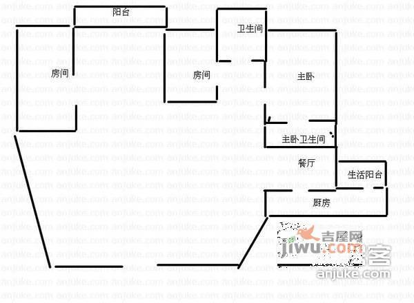 西湖花园3室2厅2卫108㎡户型图