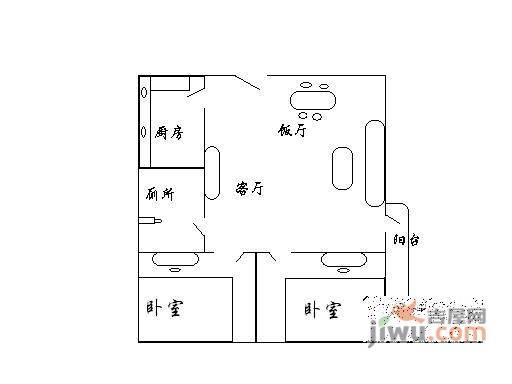 西湖花园2室2厅2卫88㎡户型图