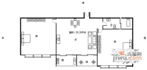 西湖花园2室2厅1卫89㎡户型图