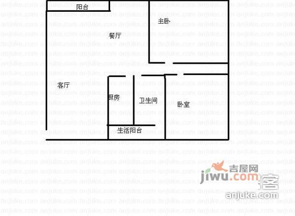 西湖花园2室1厅1卫90㎡户型图