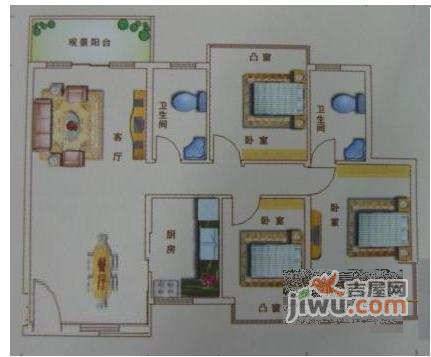 心怡花园3室2厅2卫102㎡户型图