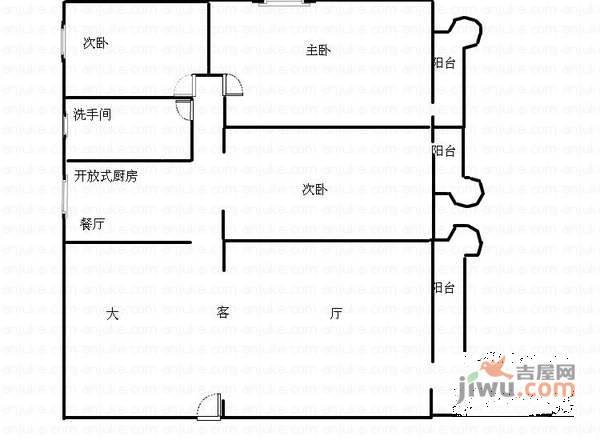 荔园新村3室2厅2卫104㎡户型图