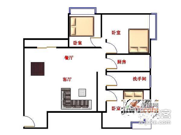 碧桐海苑3室2厅1卫89㎡户型图