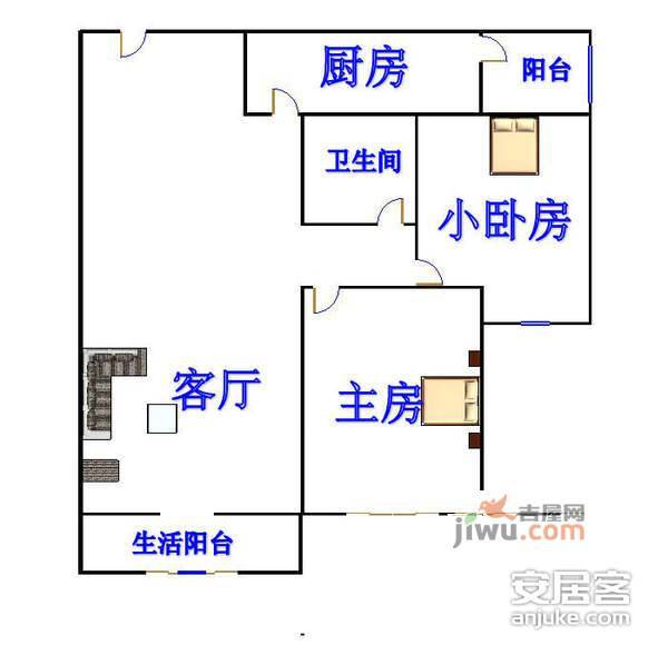 缤纷时代家园2室1厅1卫69㎡户型图