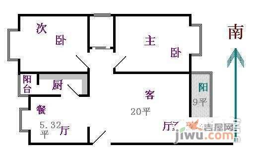 汇龙苑2室2厅1卫77㎡户型图