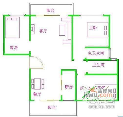 汇龙苑3室2厅2卫98㎡户型图