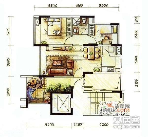 汇龙苑2室2厅1卫77㎡户型图