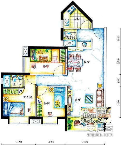 嘉宝田花园二期3室2厅2卫户型图