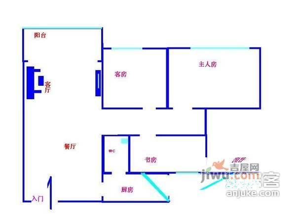 嘉宝田花园二期3室2厅1卫113㎡户型图