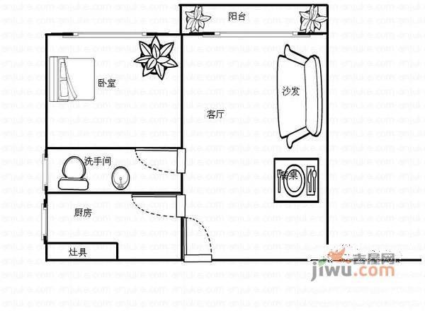 风格名苑1室1厅1卫51㎡户型图