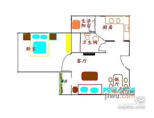 祥云天都世纪1室1厅1卫50㎡户型图