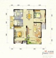 豪方花园2室2厅1卫90㎡户型图