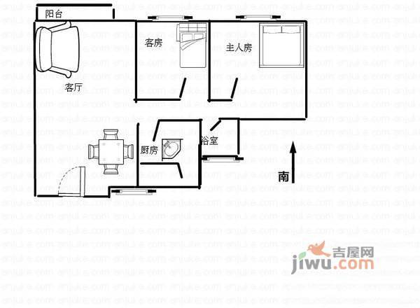 书苑雅阁2室2厅1卫78㎡户型图