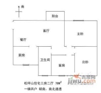 松坪山单身公寓3室2厅1卫78㎡户型图