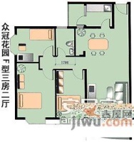 龙都名园3室2厅1卫91㎡户型图