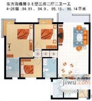 京光海景花园3室2厅1卫104㎡户型图