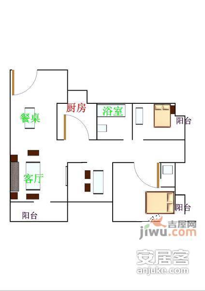 华丽园3室2厅1卫113㎡户型图