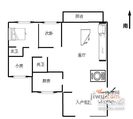 盛世名门家园3室2厅1卫89㎡户型图