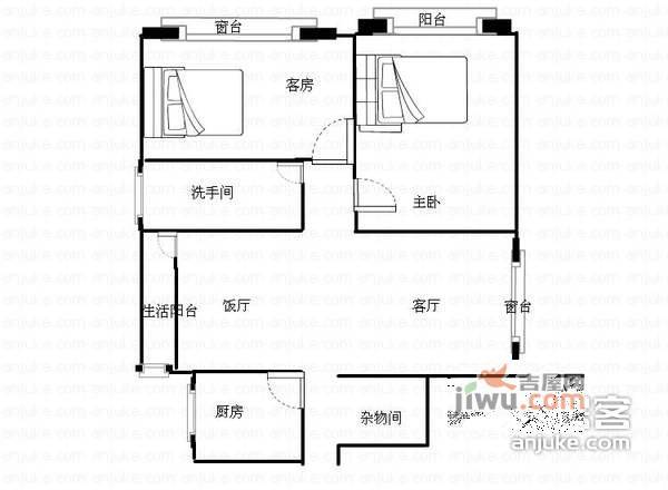 聚宝花园2室2厅1卫84㎡户型图