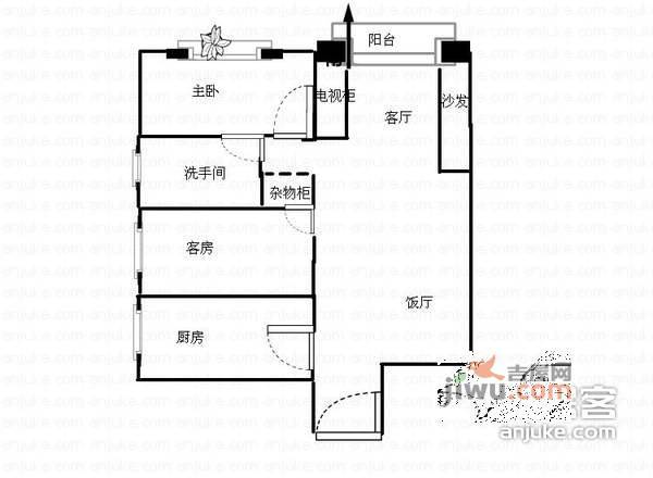 聚宝花园2室2厅1卫84㎡户型图